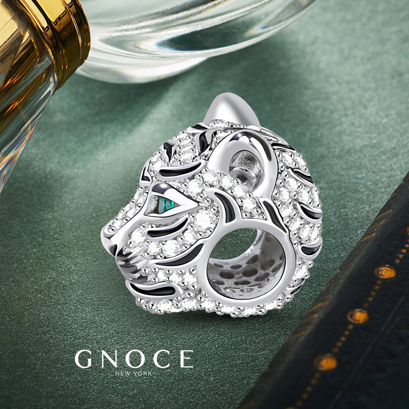 GNOCE Royal Tiger Head Charms for Bracelet S925 Sterling Silver Animal Bead Charm Tiger Punk Rock Pendant Charms for Women Men Necklace - Image 3